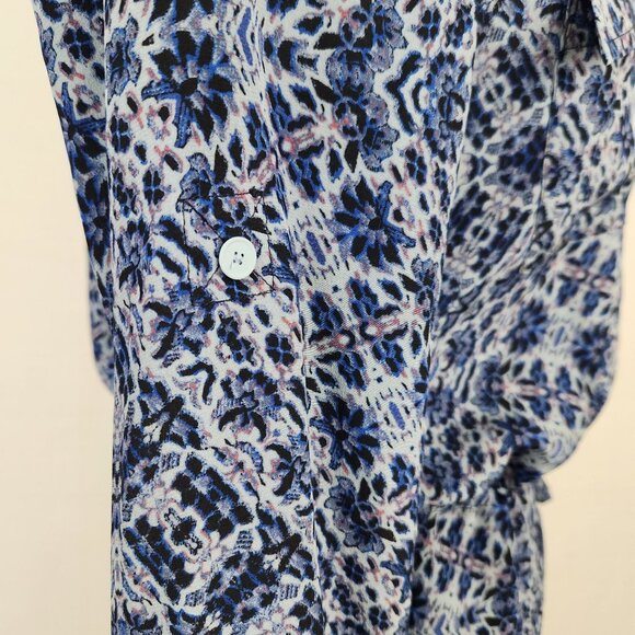 Rebecca Taylor Dress Women's 0 Silk V Neck Long Sleeve Mini Blue Floral Pockets - Picture 10 of 15